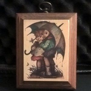 HUMMEL Wall Plaque Picture on Wood April Showers Vintage Hanging Art